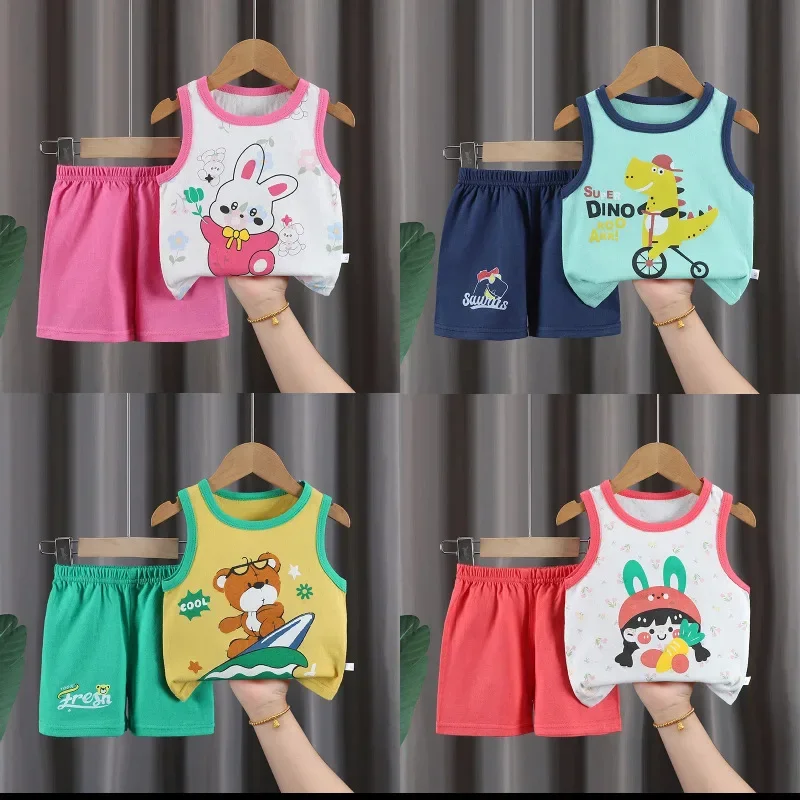 Children's Clothing Baby Cotton T-shirts Shorts Tank Top Sleeveless Children Sets Kids Clothes Boys Girls Vest Suit Summer