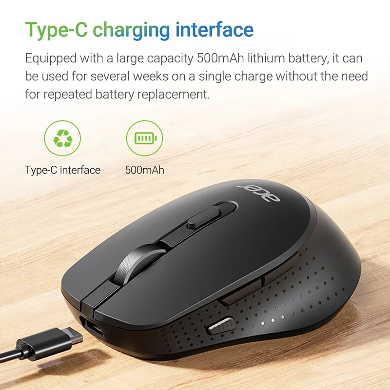 ماوس أيسر لاسلكي يدعم Bluetooth5.0 ماوس مريح كتم أزرار ماوس مزدوج الوضع للكمبيوتر اللوحي وأجهزة الكمبيوتر المحمولة والكمبيوتر الشخصي 2.4G الفئران