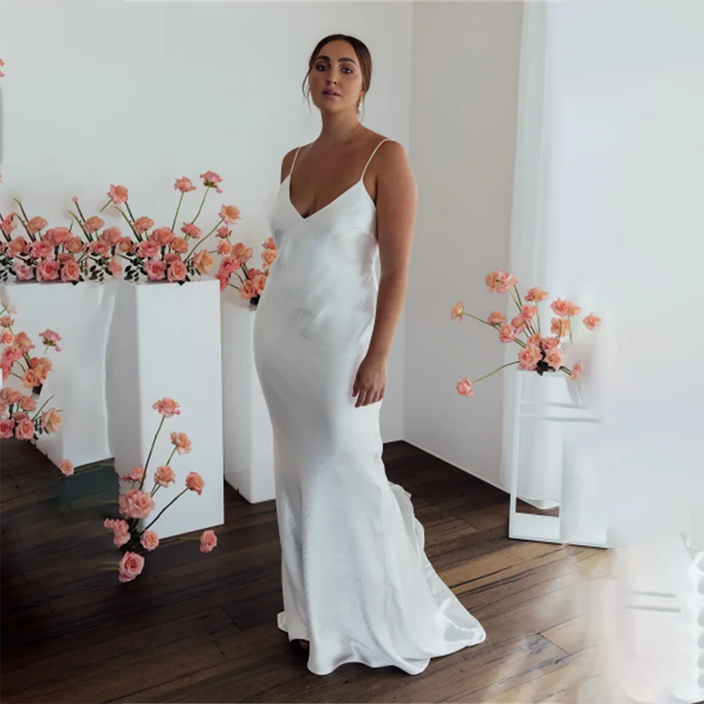 

2025 New Wedding Dress Bride Gown Spaghetti Strap Backless Mermaid Bridal Dress Sleeveless Wedding Gowns for Bride Customized