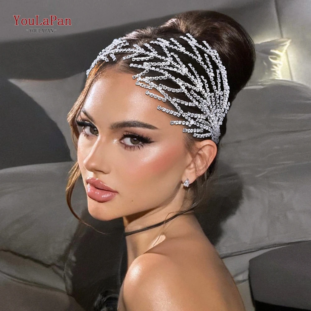 YouLaPan-Diadema elegante para novia, cadena de diamantes de imitación brillantes, tocado de boda de Color plateado, diademas de fiesta para dama de honor, HP666