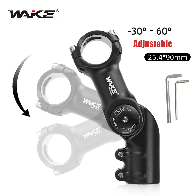 Wake Bicycle Handlebar Adjustable Stem Riser Negative 30 to 60 Degree Mountain Bike Accessories 25.4mm 90mm for MTB BMX Cycling