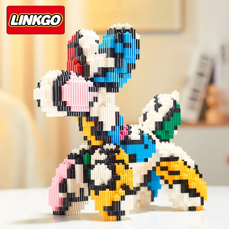 Linkgo-Micro bloques de construcción para decoración del hogar, juguete ensamblado con globos de perro, conexión colorida, Mini figuras de ladrillo