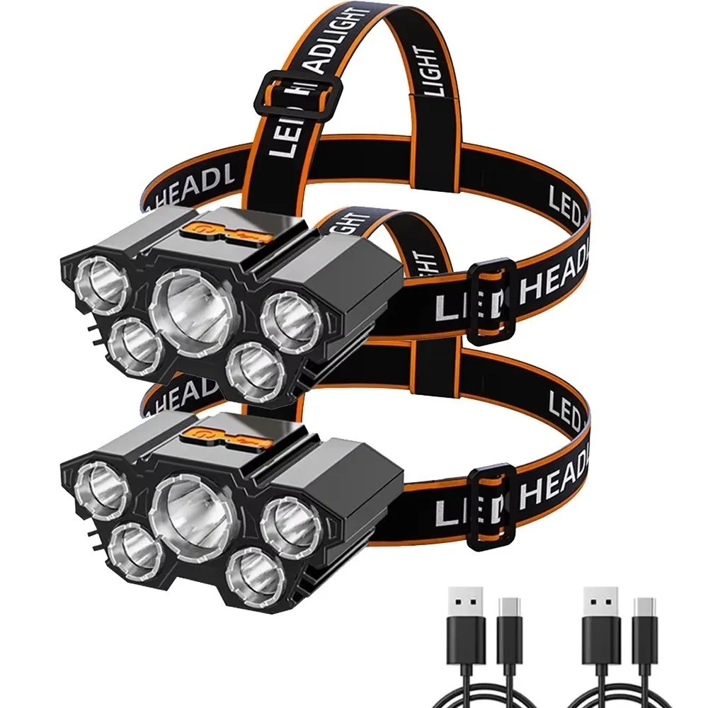 Portable 5 Led Strong Headlight USB Rechargeable Multifunctional Super Bright Head-Mounted Flashlights Waterproof