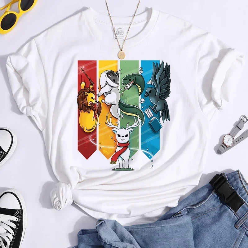 Magic Animal Ladies T Clothing T-shirts Short Sleeve Fashion Female Graphic Tees Hogwarts Print Summer Casual Tshirts Clothes