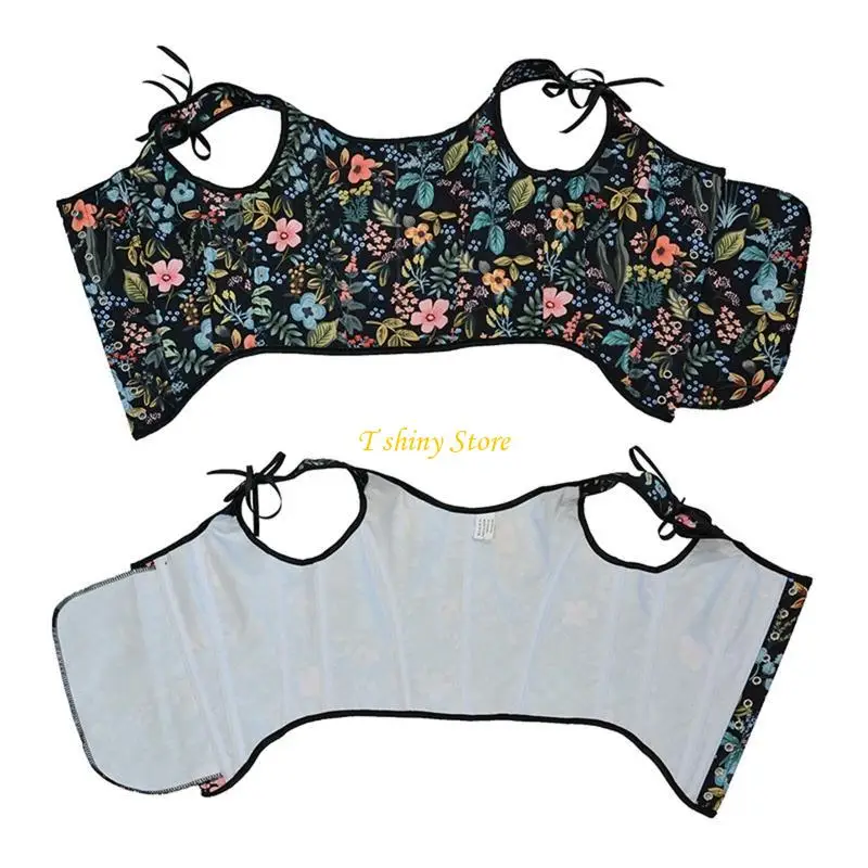 

N58F Women Vintage Bustier Crop Top Tie-Up Strap Leaves Print Lace-Up Corset Vest