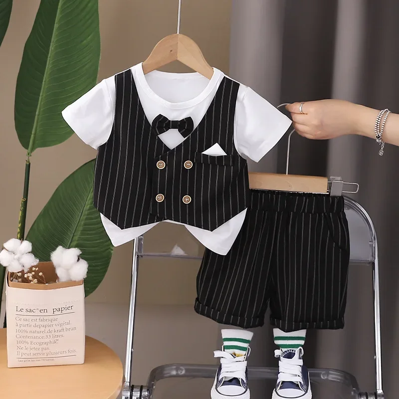 

New Summer Fashion Baby Clothes Suit Children Striped T-Shirt Shorts 2Pcs/Sets Kids Boys Clothing Infant Costume Toddler Outfits