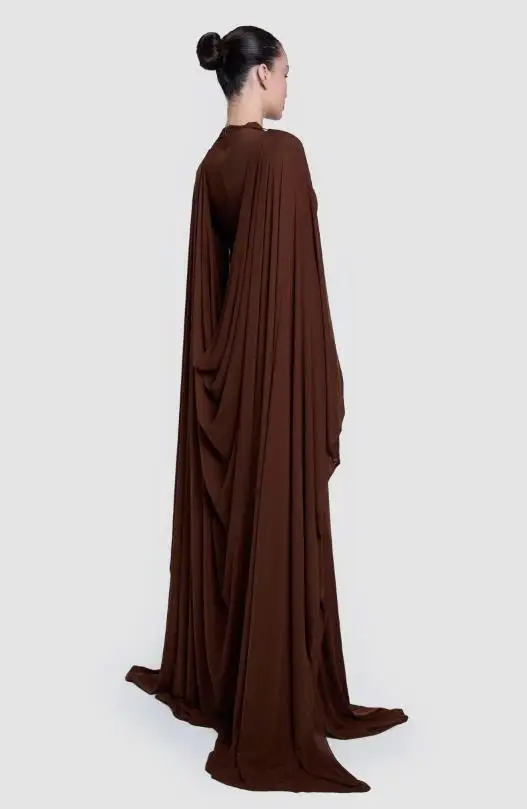 

Womens Dresses 2025 New Spring Autumn Solid Color Round Neck Long Sleeve Elegant Temperament Ruched High Waist Slim Long Dresses