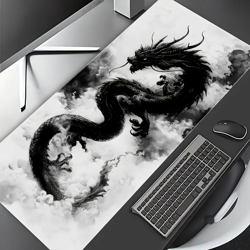 Extra-large gaming mouse pad, dragon design, high-quality anti-slip rubber material, high-definition color printing