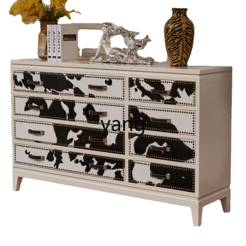 

LMM Modern Minimalist Creamy-white Vintage Painted Cow Hair Bedroom Multi-Drawer Storage Oak Storage TV Cabinet