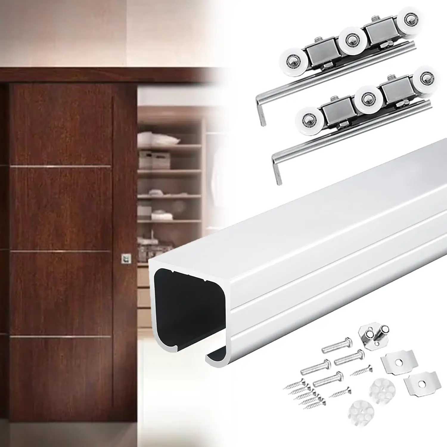 15ft Silver Barn Door Hardware Kit - Clete Sliding Door System, Heavy-Du Ceiling-Mounted Track, Easy Inllat Rails & Accessories