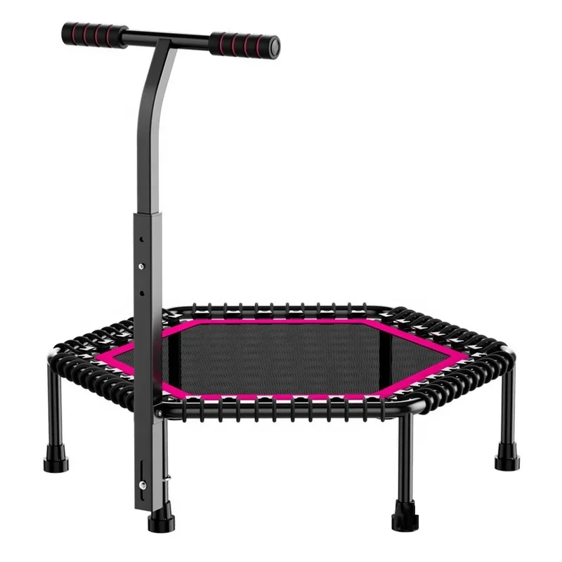 Hexagonal 50 inch Silent Bungee Rebounder Fitness Mini Trampoline with Adjustable Handle Bar