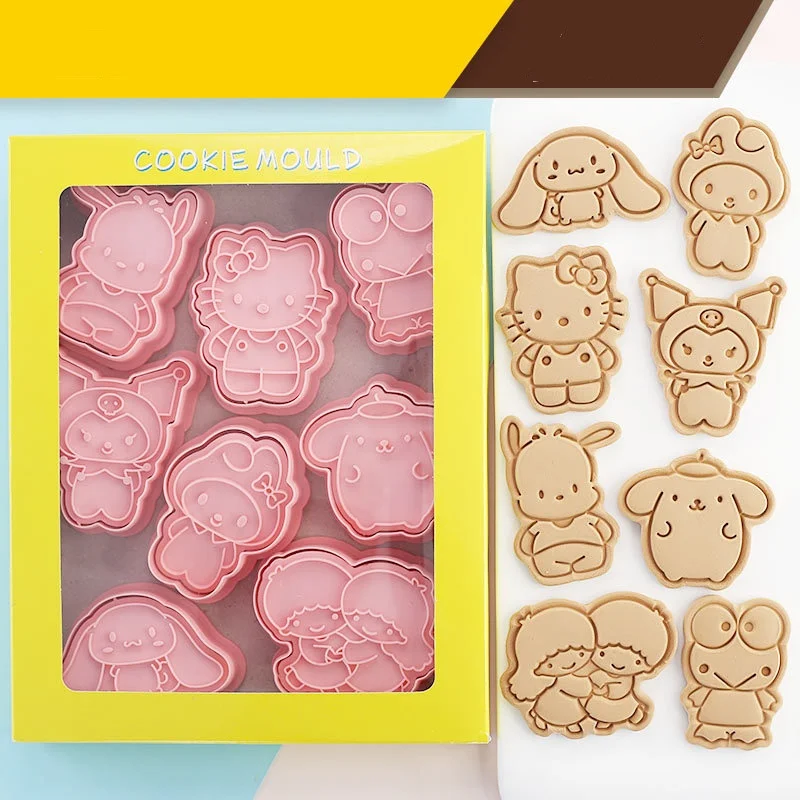 Hello Kitty Cartoon Cookie Cutter Set Sanrio Anime Bakery Mold Biscuit Press Stamp Embosser Dessert Mold Kitchens Supplies Tools