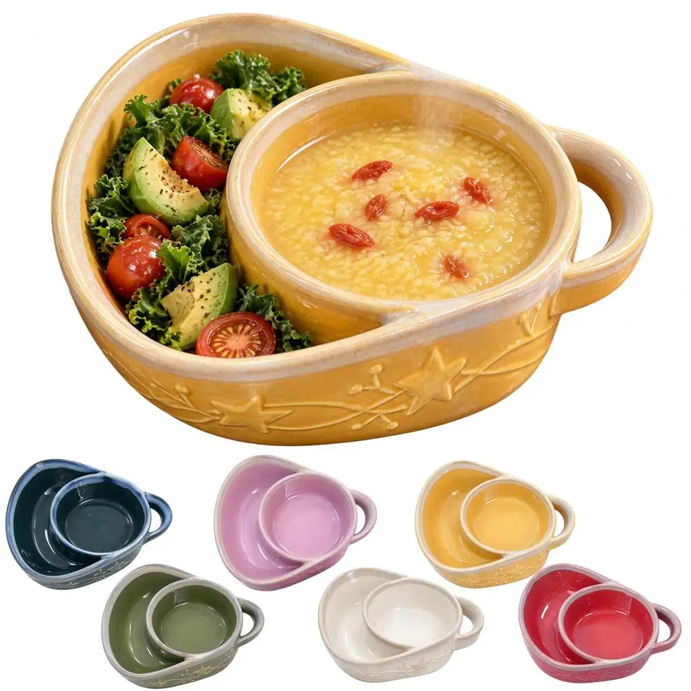 Ceramic Ceramic Divided Serving Plate, Fan-Shaped Sectional Tray with Handle Soup And Salad Bow for Breakfast Snack Fruit - Aliexpress Deal