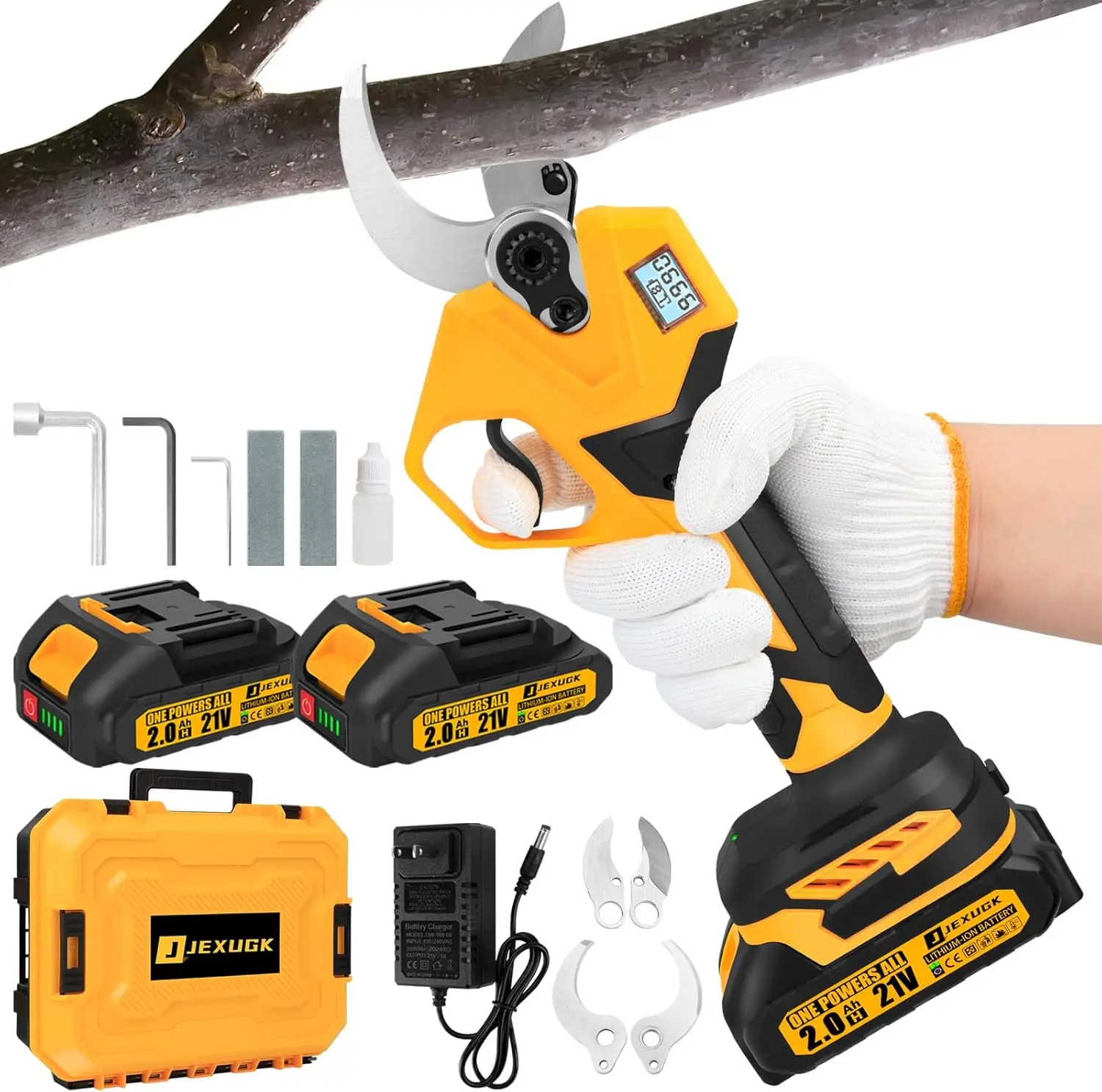 

Upgraded Cordless Electric Pruning Shears with LCD Screen, 2 Batteries & SK5 Blades for Professional Gardening