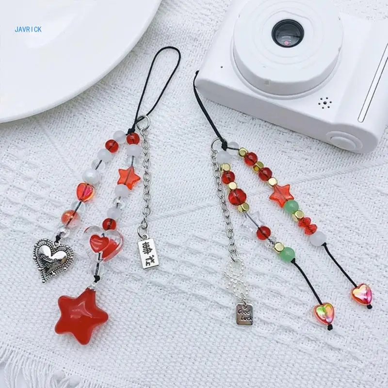 

Colorful Star Keychain Lanyard String Handmade Beaded Pendant Straps for Phone