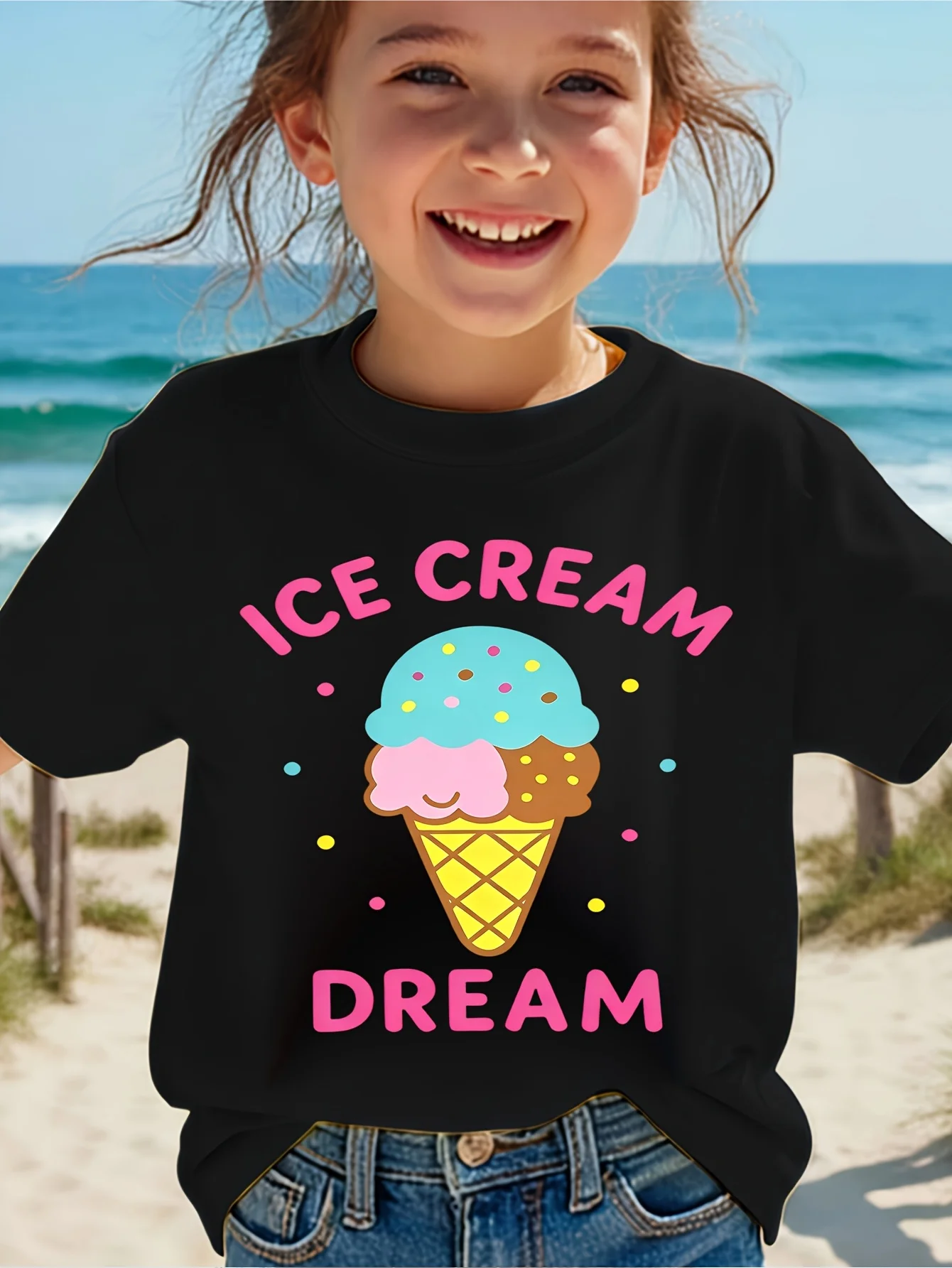 Kids T Shirt Ice Cream Dream Graphic Boys Girls Short Sleeve Top Family Sweet Dessert Print Casual Beach Holiday Kids Clothing