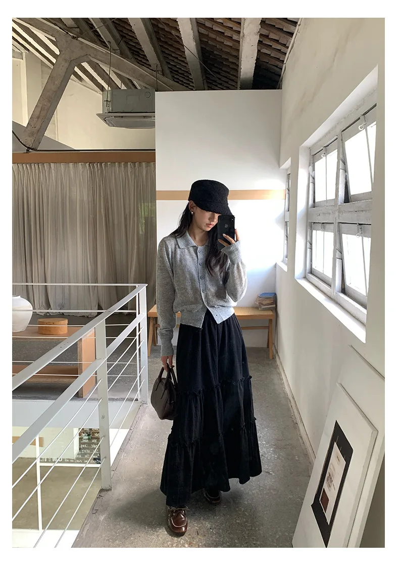 

Вязаный свитер с длинными рукавами и воротником-поло в корейском стиле, женский осенний повседневный универсальный простой кардиган на осень 2025 г.