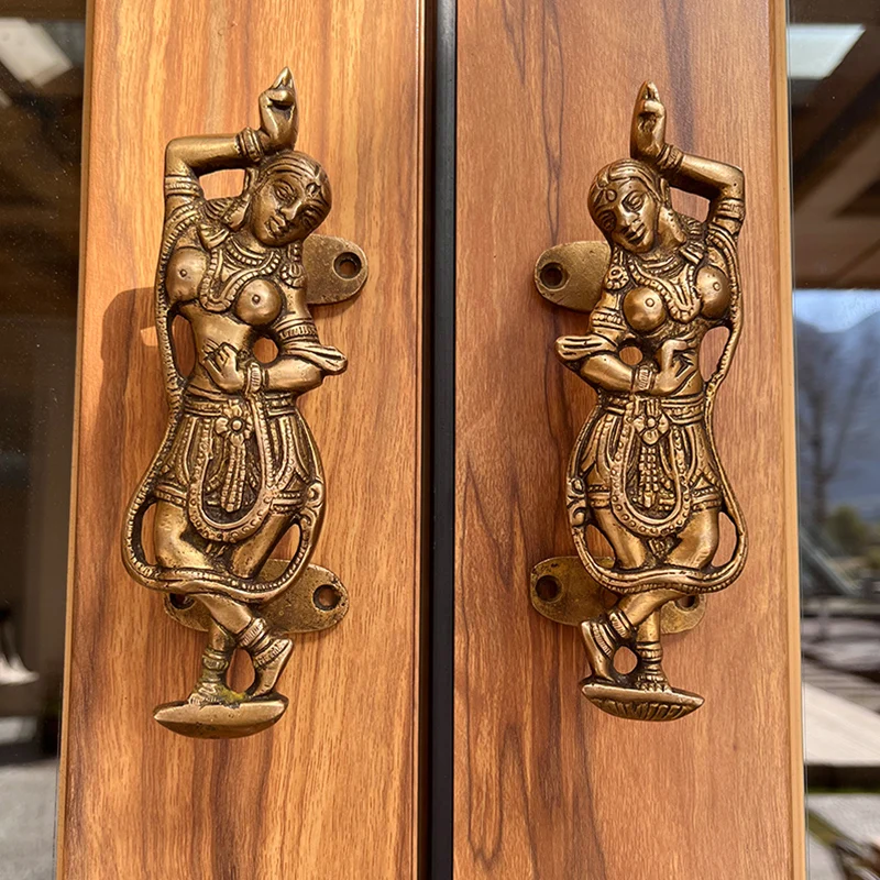 

Retro Brass Door Handles for Interior Wooden Glass Doors Barn Door Indoor Outdoor Dancing Girl