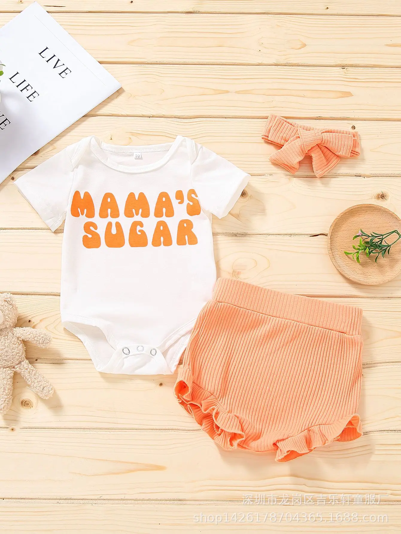 

0-24M Infant Baby Girls 3Pcs Halloween Shorts Sets White Letter Print Romper Ruffle Shorts Headband Sets