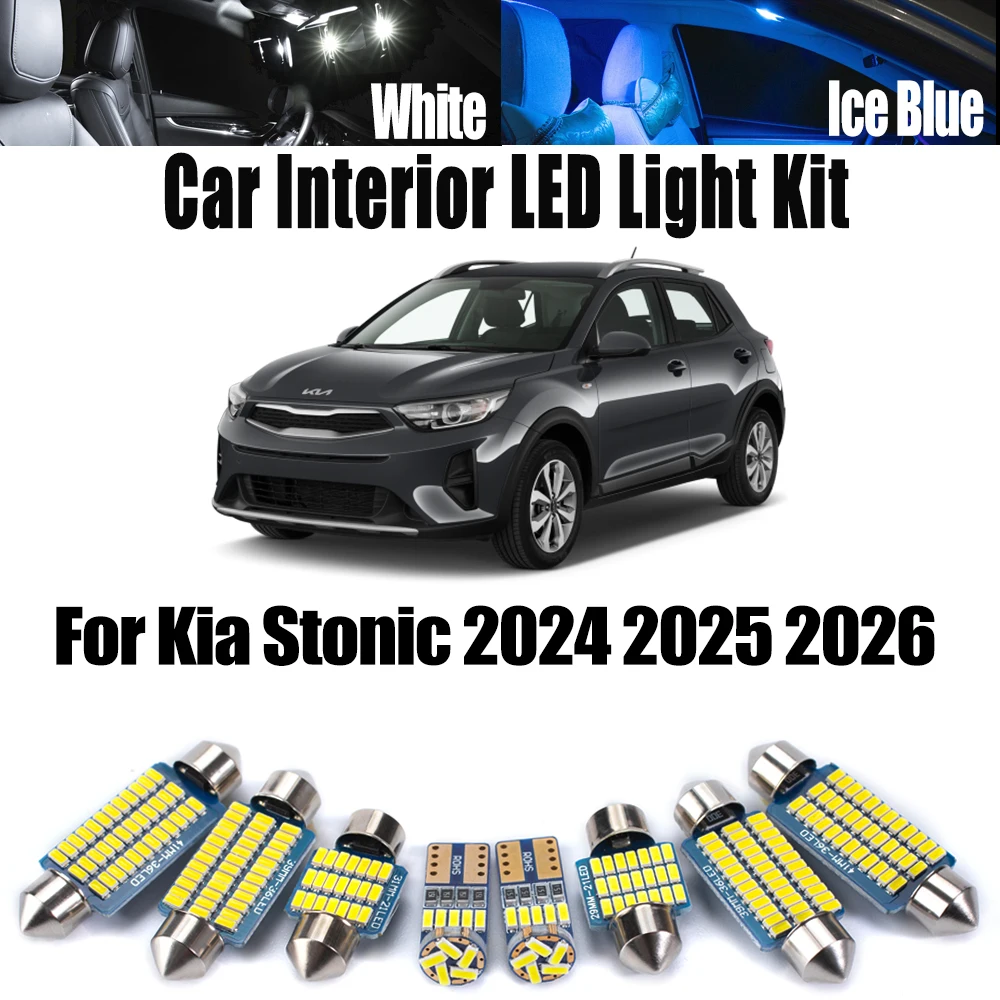 11Pcs LED Interior Sun Visor Map Reading Light Kit For Kia Stonic 2024 2025 2026 Car Number Plate Trunk Bulbs Accessories Canbus