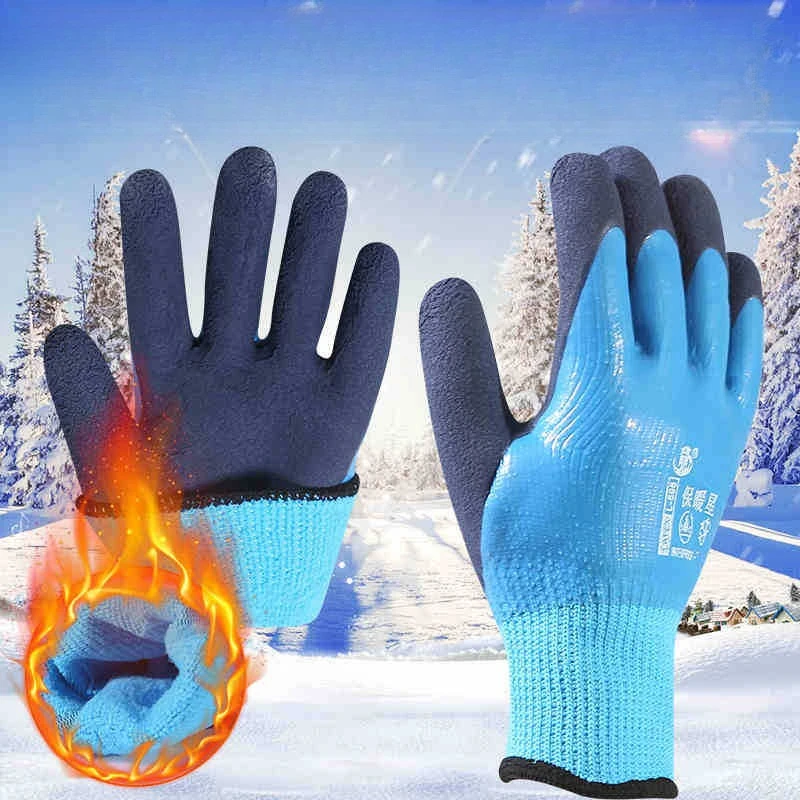 Lined Thermal Full-Grip Waterproof Work Cold Storage Wear-Resistant Rubber Latex Gloves for -40°C Cold Protection