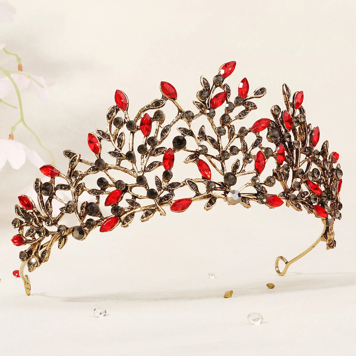 Rote Luxus Braut Hochzeit Krone handgemachte Strass elegante Tiara Halloween rote Kollektion Haarbänder Kopfschmuck Zubehör – Detail 12