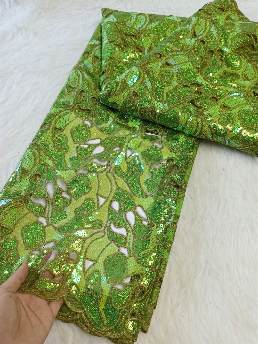 White Luxury Lace Fabric With Sequin, French Embroidery, Heavy Groom, African, Nigerian Fashion, Evening Dress A1173-1