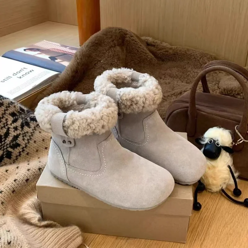 

Fur Ankle Snow Women's Boots Flats Short Plush Warm Cotton Shoes 2025 Winter Casual Fashion Boots Comfort Ladies Boots