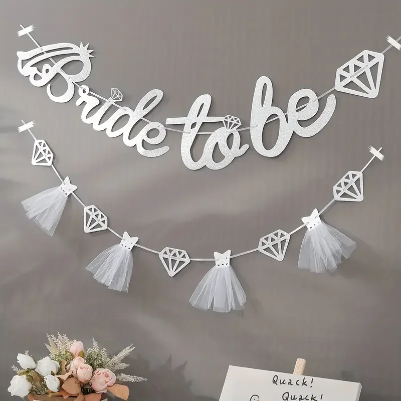 1Set Glitter Bride To Be Banner Bridal Shower Diamond Yarn Dress Garland Flags Photo Background for Wedding Bachelorett Decor