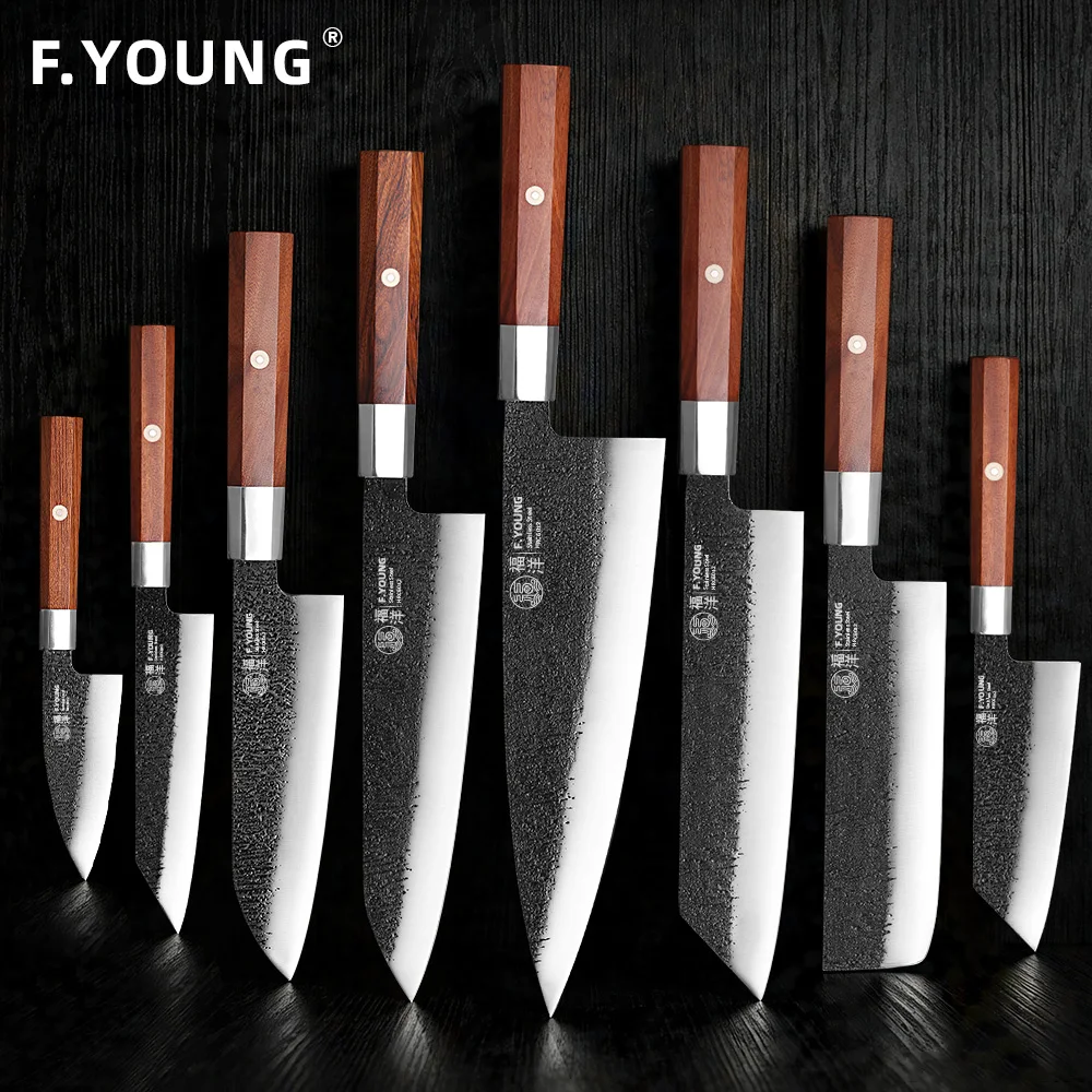 Image of F.YOUNG Professionelle Küchenmesser 10Cr15MoV Edelstahl Kochmesser Schneidemesser Allzweckmesser Obstschäler Kochutensilien