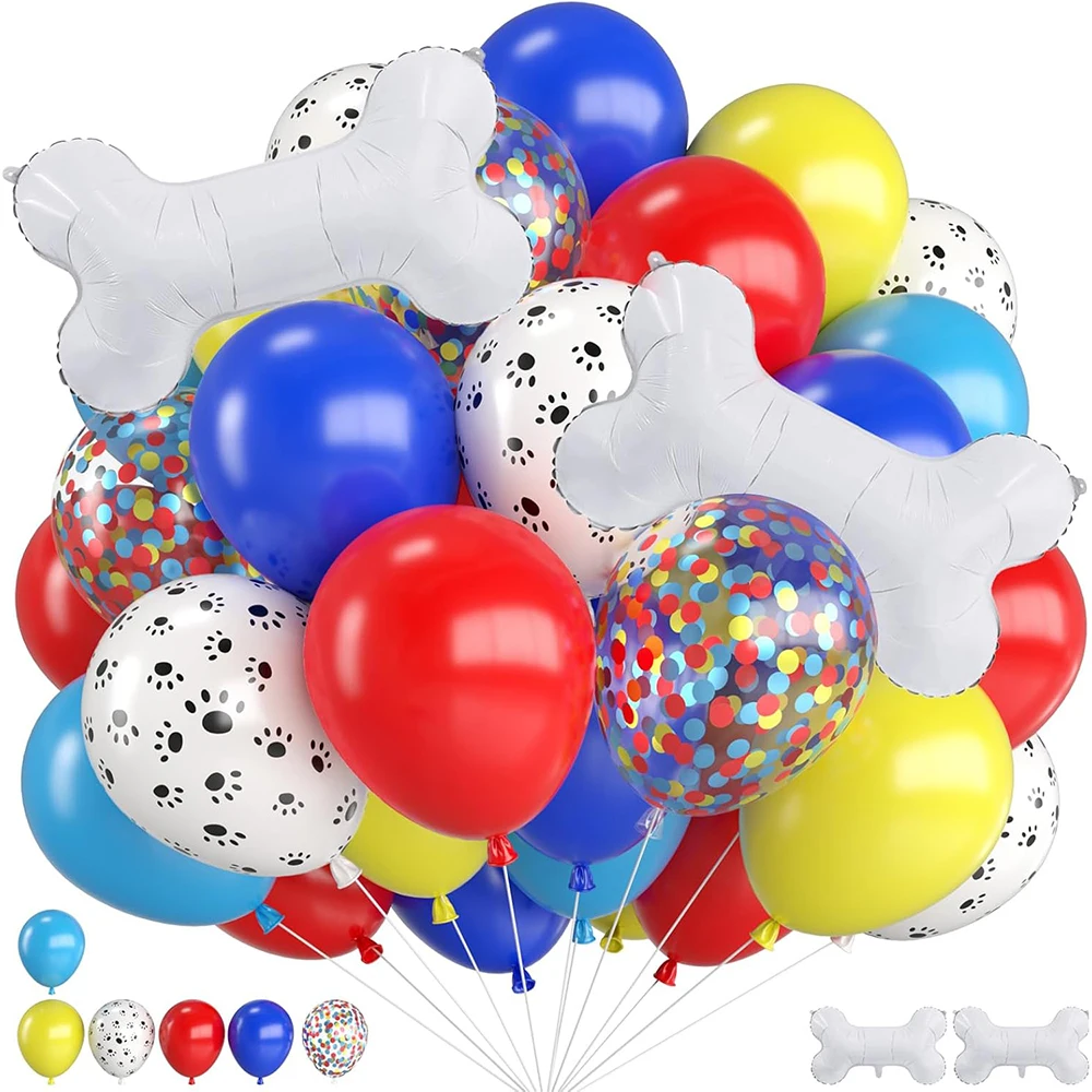 Lot de 30 ballons en latex de 12 pouces, motifs pattes bleues, jaunes et rouges, pour décoration de fête d'anniversaire sur le thème des os de chien, ou pour baby shower - Fournitures Globos