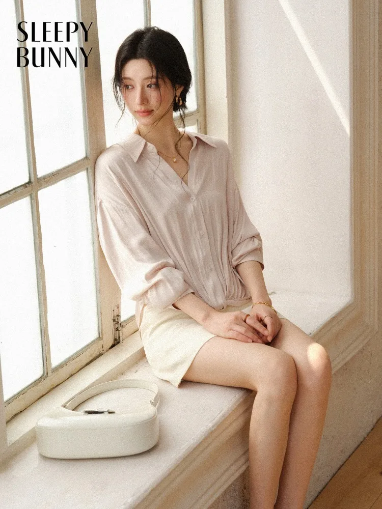 

Women Satin Blouse Mini Skirt Set Lapel Shirt High Waist A Line Skirt Outfit Loose Fit Elegant Office Commuter Summer Style Lady