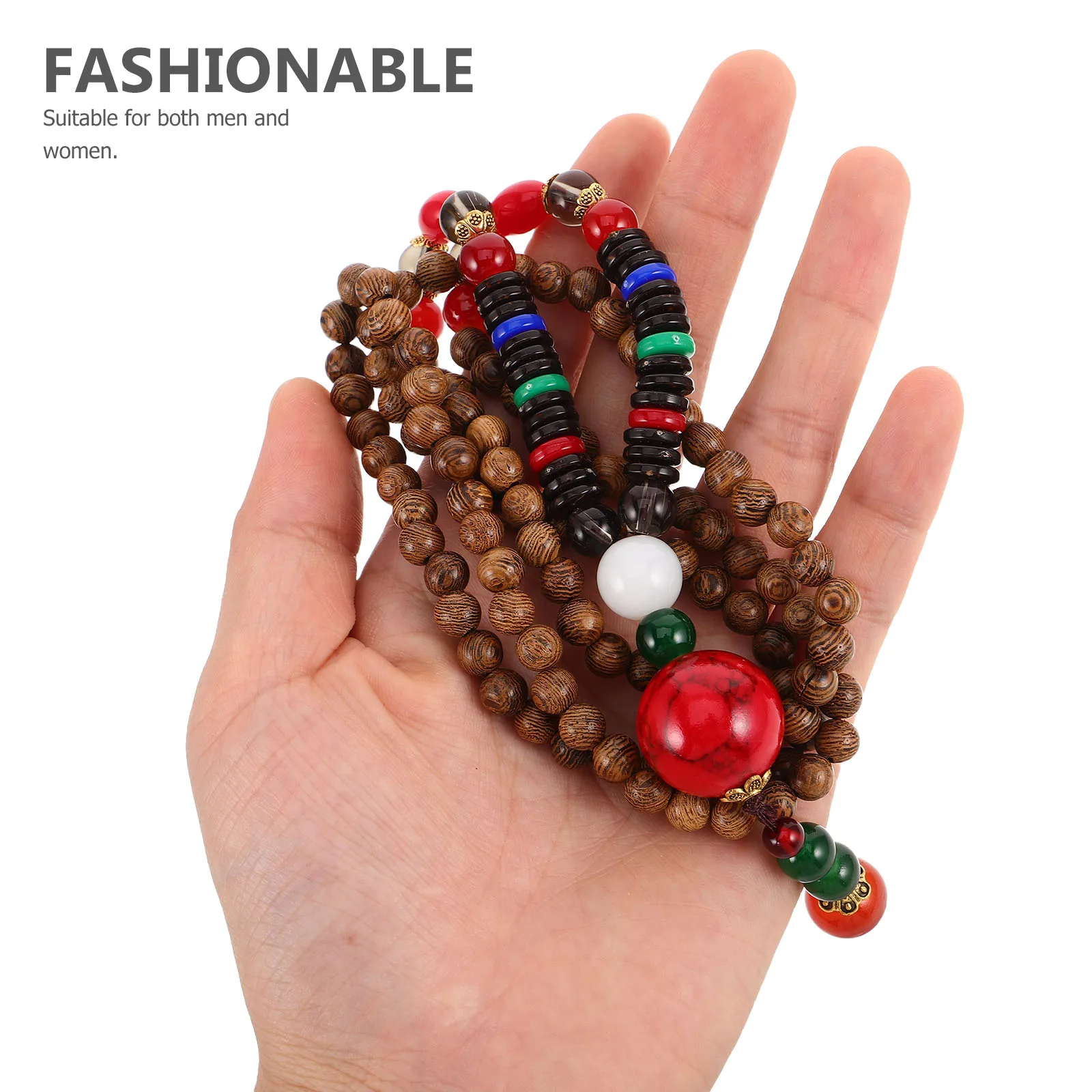 

Retro Bodhi Sweater Chain Wooden Bead Necklace Vintage Ethnic Long Pendant Coffee Color Unisex Peaceful Feng Shui Prayer Men