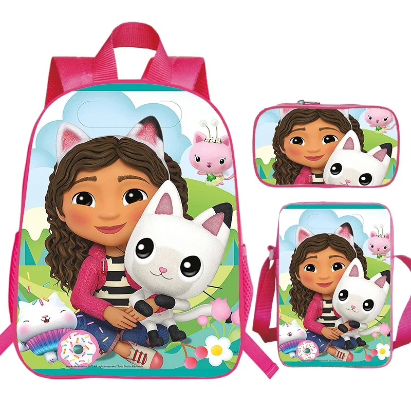 3Pcs Set Gabbys Dollhouse Backpacks Students Anime School Bag Boys Girls Book Bag kids Backpack Children Daily Daypack Mochila