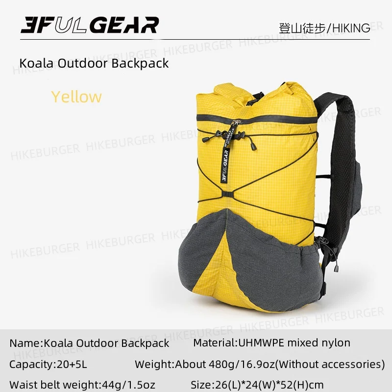 3F UL GEAR Koala Outdoor UHMWPE Backpack Ultralight Camping 20+5L Backpack IXPE Soft Back Unisex Traveling Hiking Mountaineering view 4
