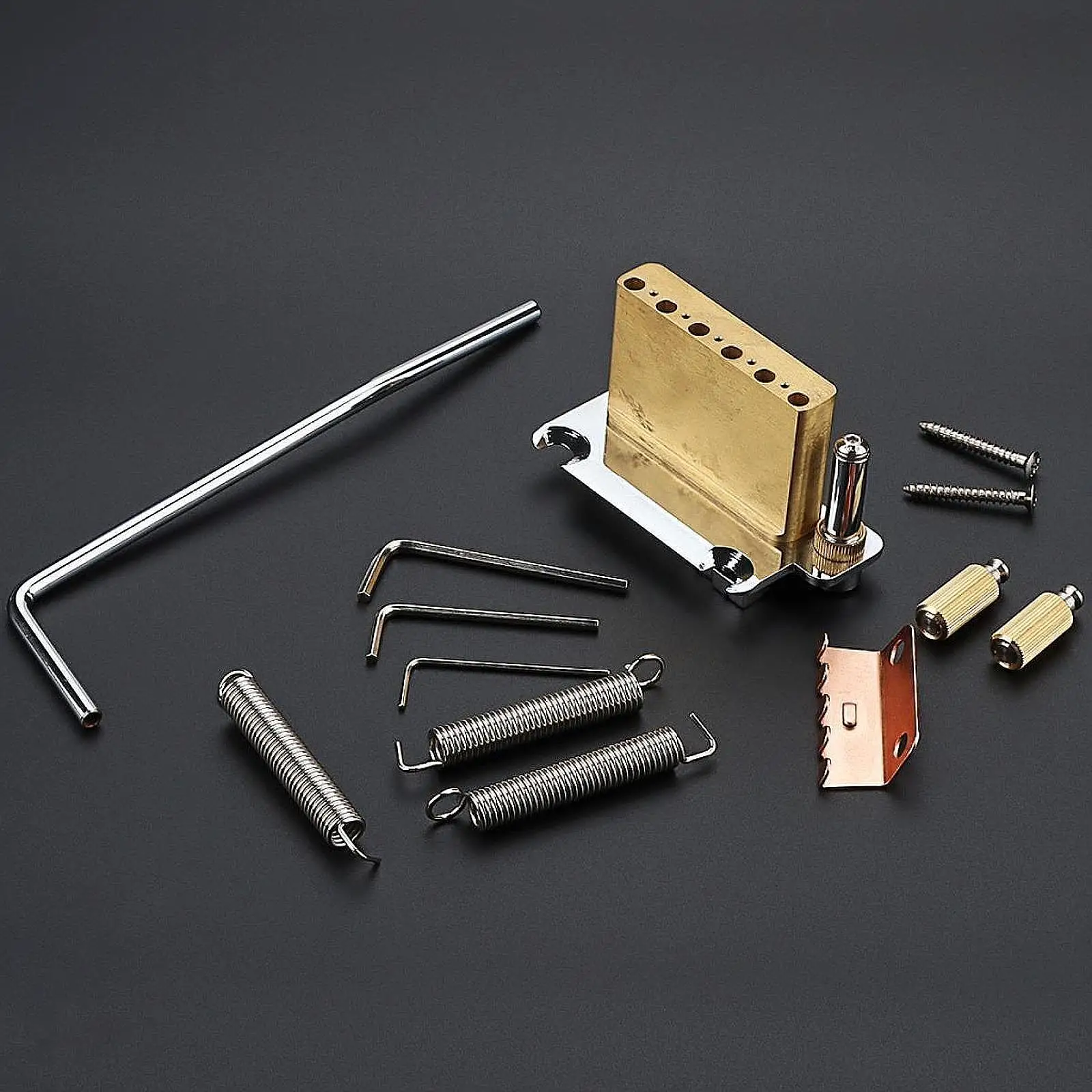 

Tremolo Bridge and Full Size Brass Block, CNC Machine with Tremolo System Saddle with Bar for Electric Guitar Accs