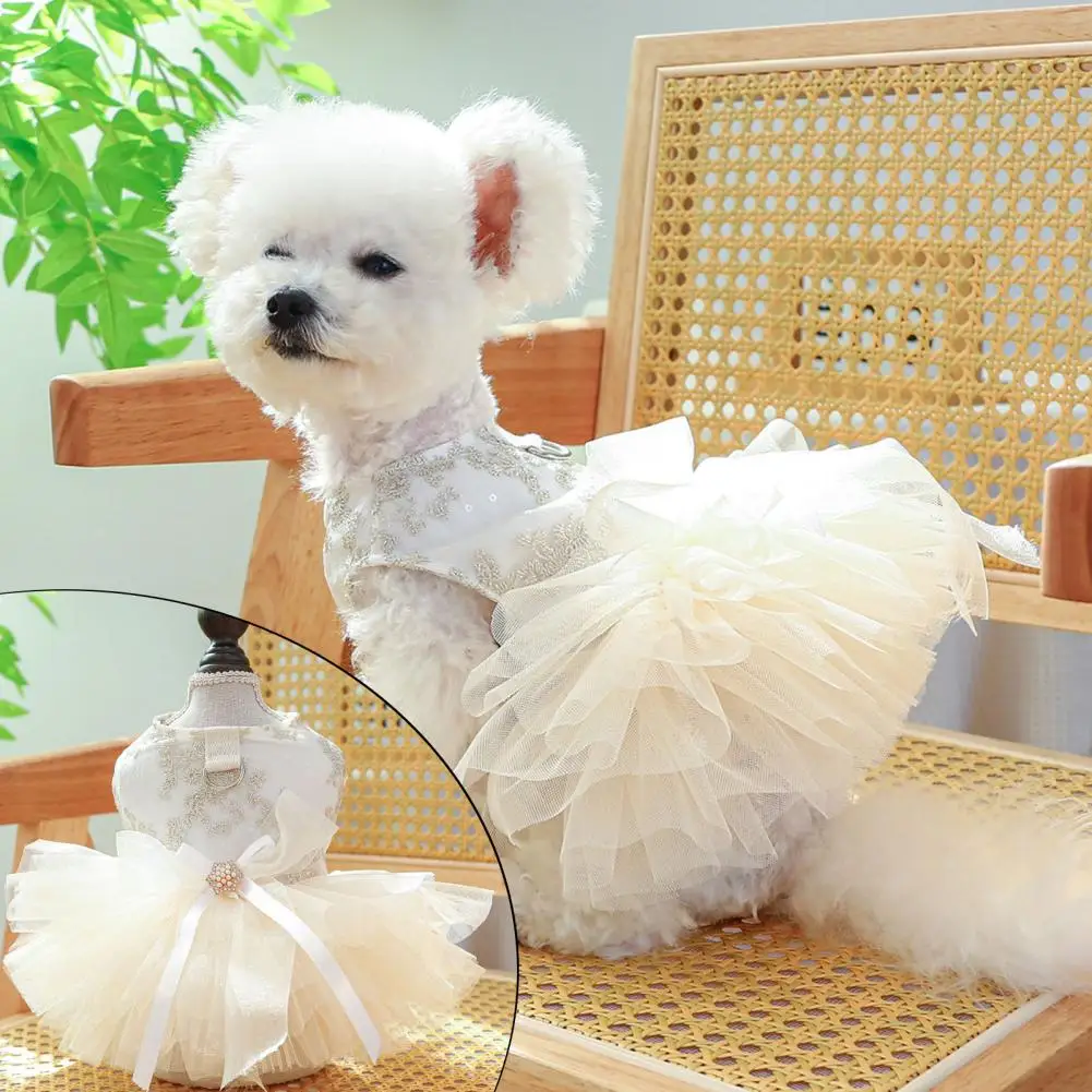 Puppy Dress Hemming Embroidery Princess Dog Wedding Dress Lace White Puppy Party Skirt Clothes Apperal Dog Cat Dress Up Supplies