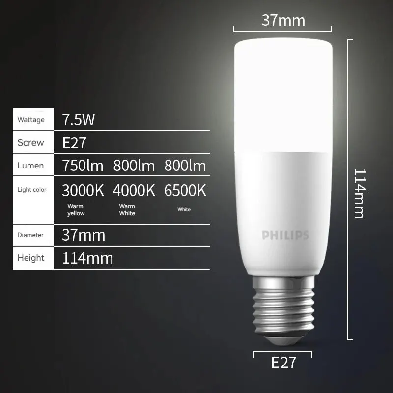 6500K Philips Constant LED Pillar 5.5W 7.5W 9.5W, E27 Screw Corn Lamp Ultra Bright Household Crystal Lamp 6500k Neutral LED Bulb