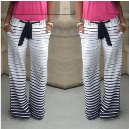 

Брюки-джоггеры в полоску с поясом, низкая талия, прямой крой, хлопок, повседневные брюки для женщин среднего возраста, весенний сезон