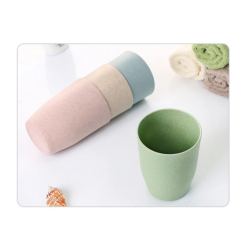 

Bathroom Tooth Cup Wheat Stem Simple Round Mounthwash Mug for Children Adults (Northern Europe Beige)