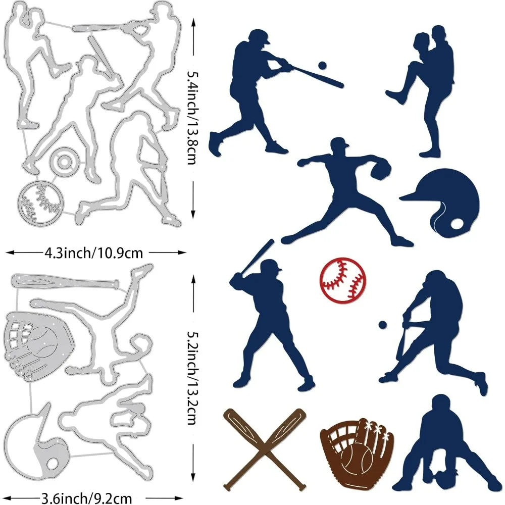 2 Stück Baseball-Thema-Stanzformen-Schablone, Baseball-Spieler, Metall-Prägeschnittene Schablonen, Bastel-Prägewerkzeuge für Karten, Sammelalbum