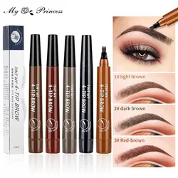 4 Point Eyebrow Pencil Waterproof Liquid Eyebrow Pen Makeup Long Lasting 4 Fork Tip Brow Pen Cosmetic Microblade Brow Pencil