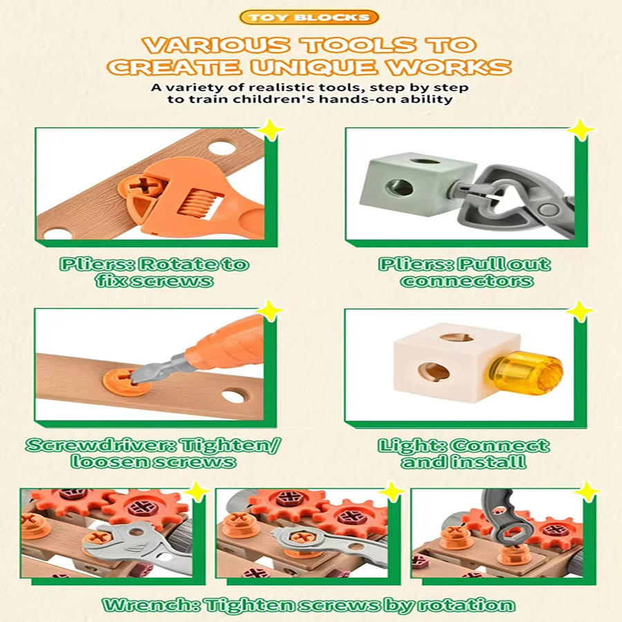DIY- مجموعة أدوات الأطفال مجموعة ألعاب تجميع الجوز أدوات بناء الجذعية ألعاب مونتيسوري هدايا لصبي فتاة ، صندوق أدوات الحفر الكهربائية اختياري