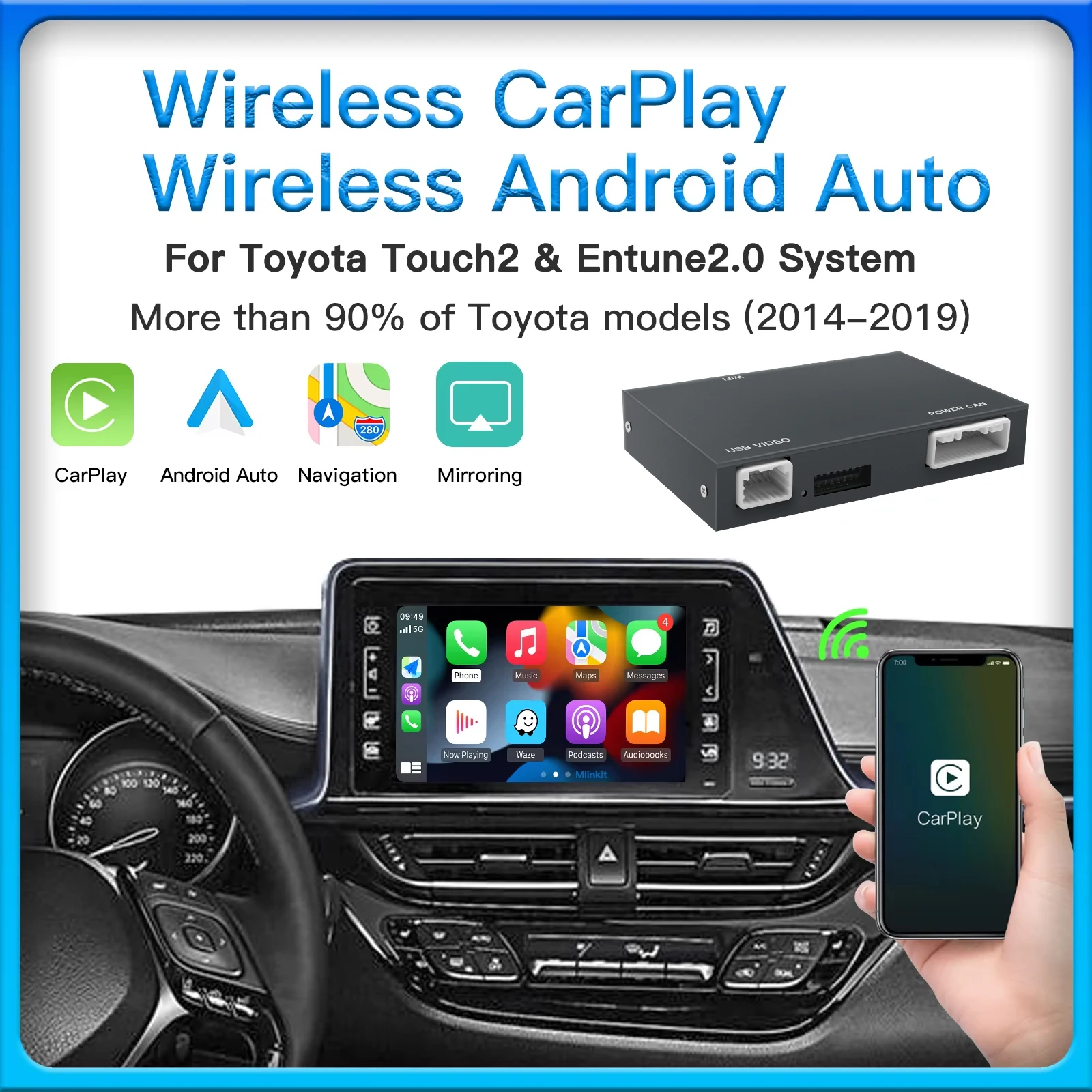 New Wireless Carplay Android Auto For Toyota Yaris Corolla Tacoma Camry CHR Tundra Highlander 4Runner Multimedia Decode