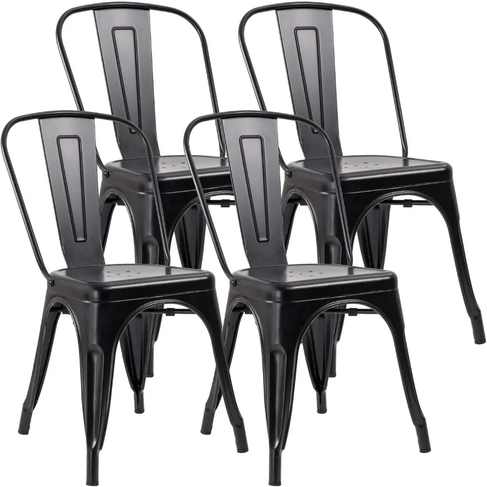 Metal Dining Chair Stackable Indoor Outdoor Industrial Vintage Chairs Bistro Kitchen Cafe Side Chairs with Back,set of 4