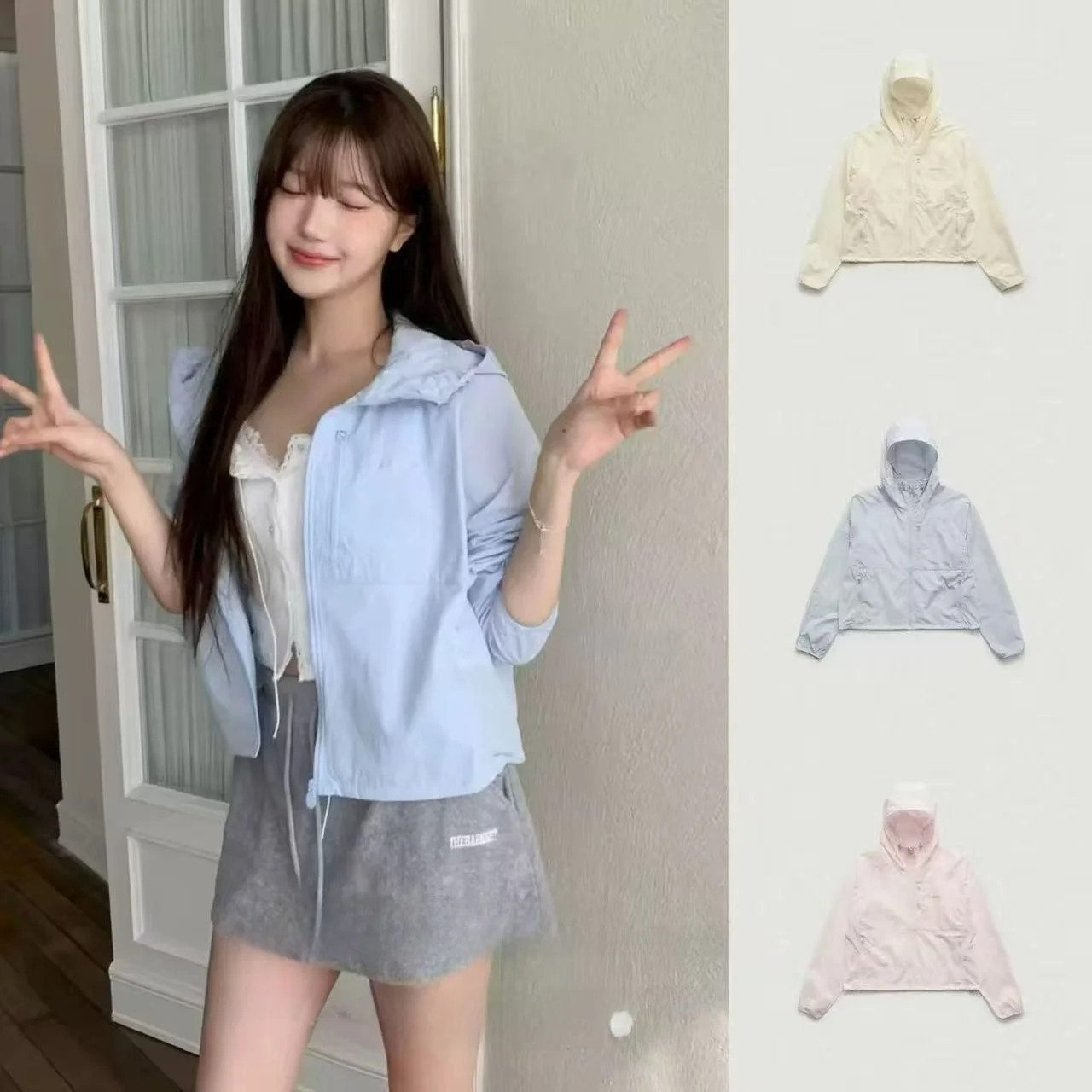 

Women's Outdoor Style Breathable Light Weight Summer New Hat Zipper Jacket Sun Protection Clothing Long Sleeve Loose Fit