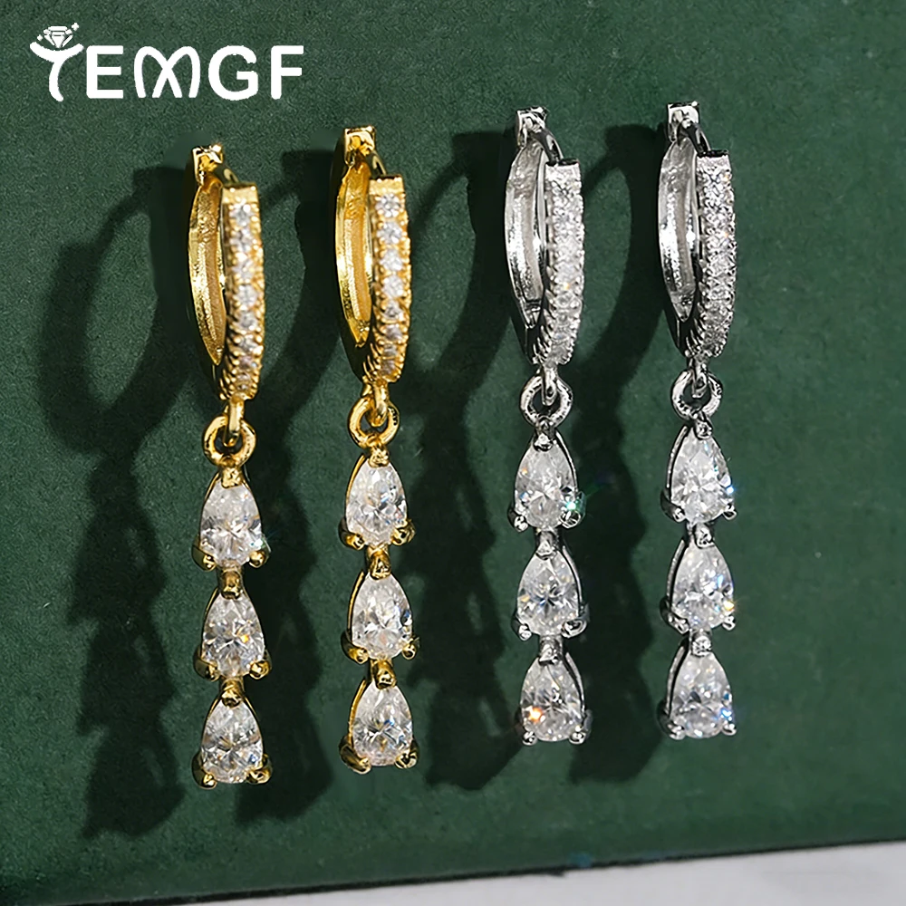 

TEMGF Pear Cut Moissanite Drop Earrings for Charm Women S925 Silver Hoop Long Ear Studs Shiny Wedding Dinner Party Fine Jewelry