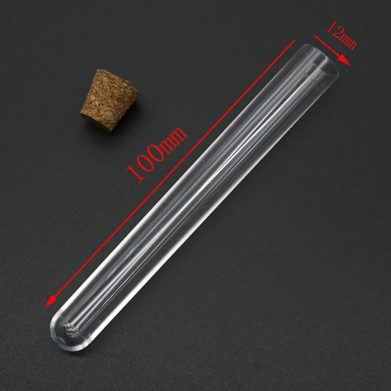 10Pcs 12x100mm Transparent Laboratory Plastic Test Tubes With Caps Stoppers School Lab Supplies Accessories