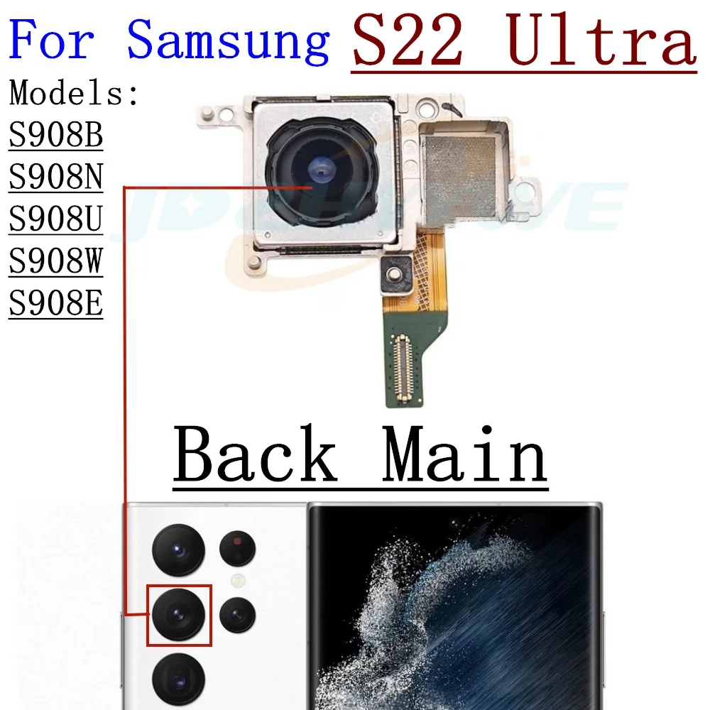 Front Back Camera For Samsung Galaxy S22 Ultra S908 Selfie Frontal Backside Main Rear Facing Camera Module Flex Parts