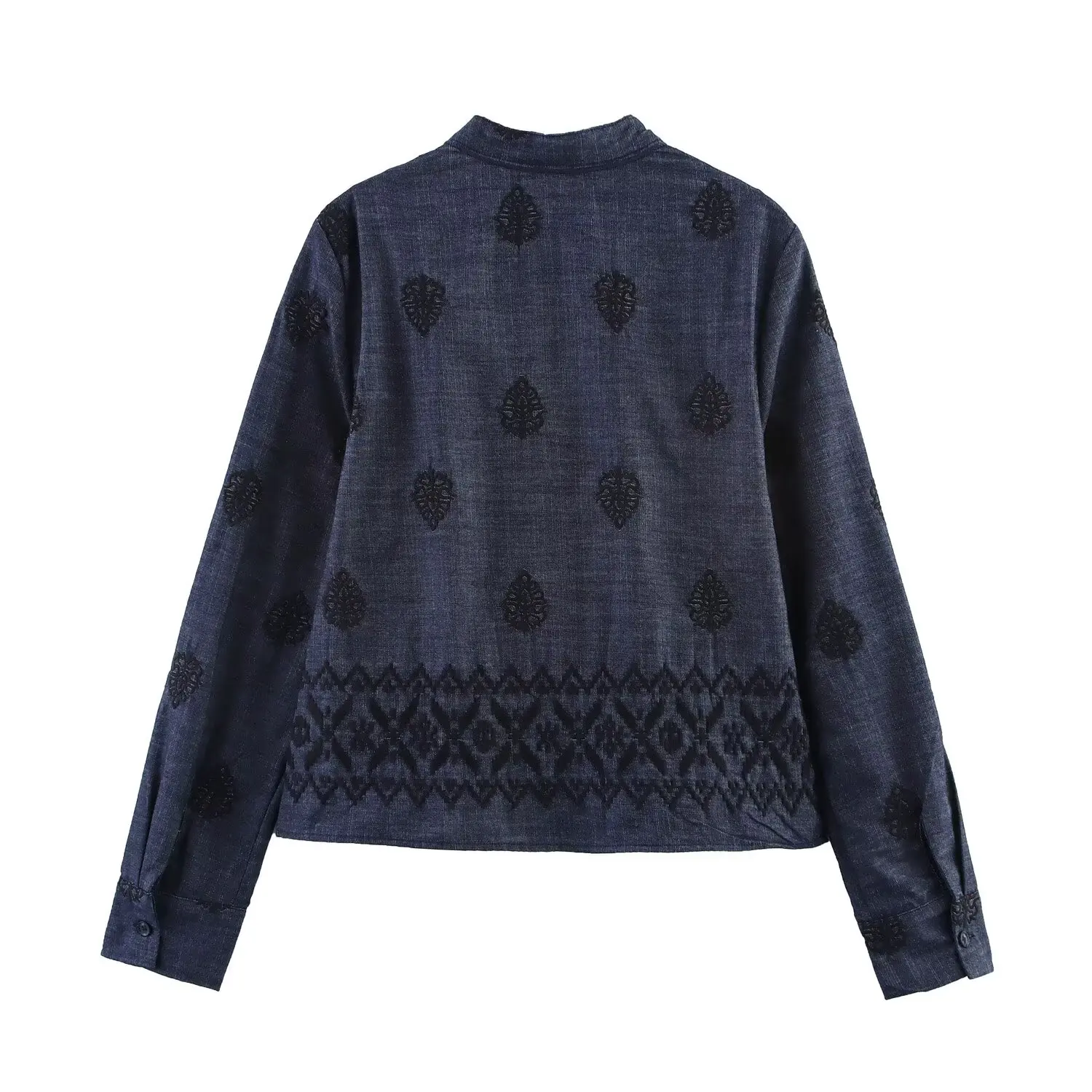 JNLEAOG Herfst Nieuwe vrouwen Wijde Pijpen Broek Geborduurde Bal Decoratie Top Ademend Polyester Lange Sve V-Ne irt